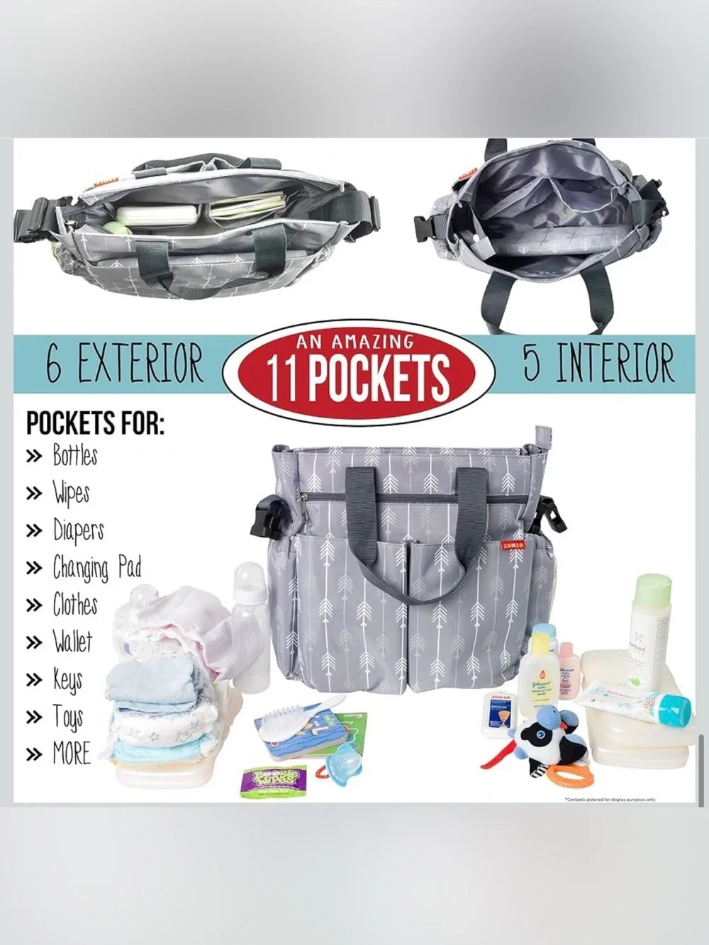 Grey Arrow-Print Diaper Bag with Changing Pad